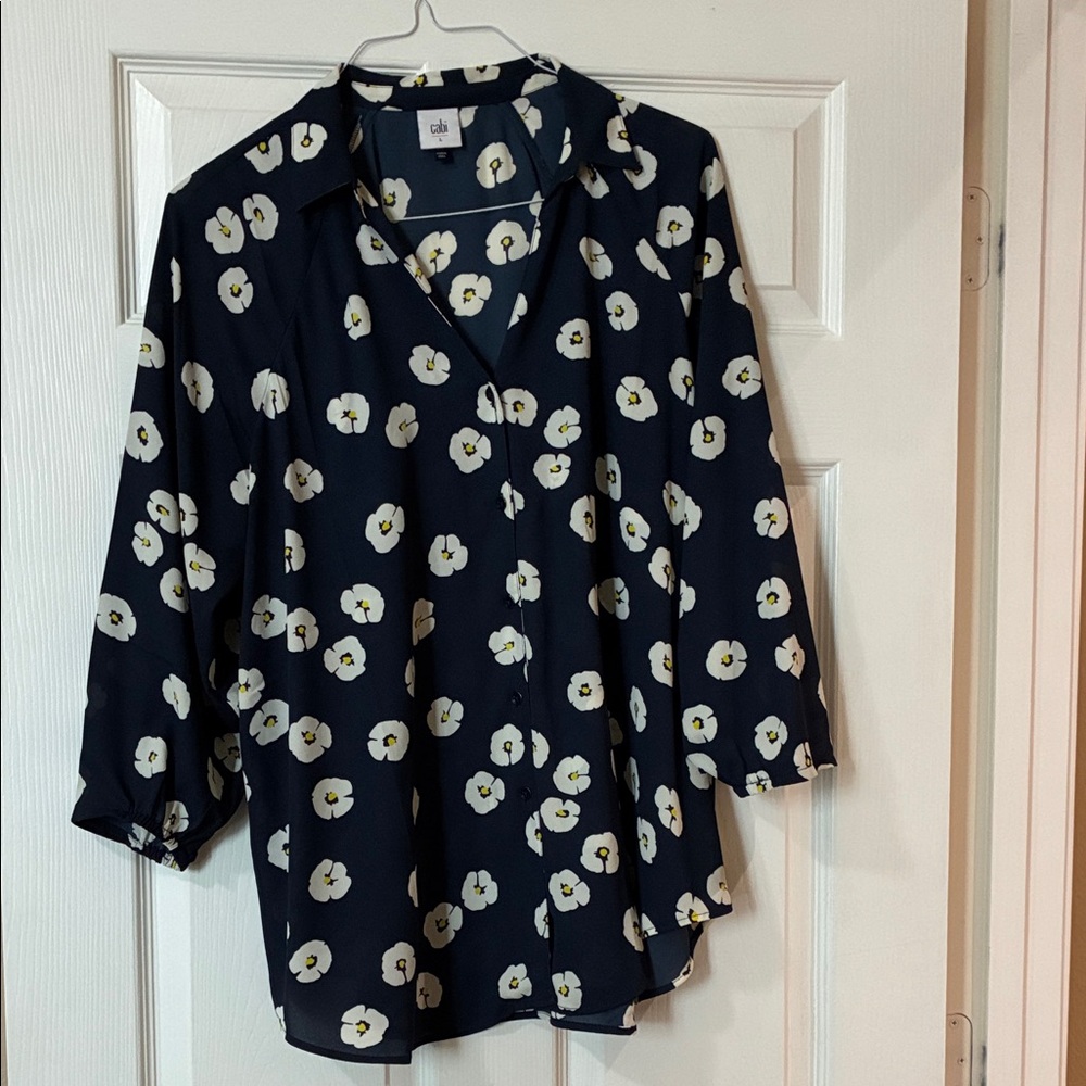 CAbi Navy Floral Blouse